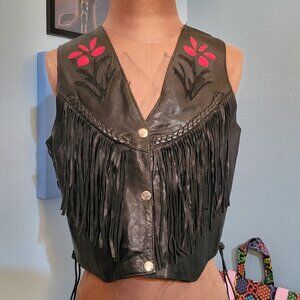 Silver Bike Vintage Leather/Suede Fringe Lace-up Vest